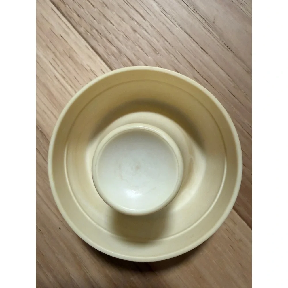 Vintage Hand Blown Glass Juice Pitcher Clear Off White Plastic Lid MCM Style